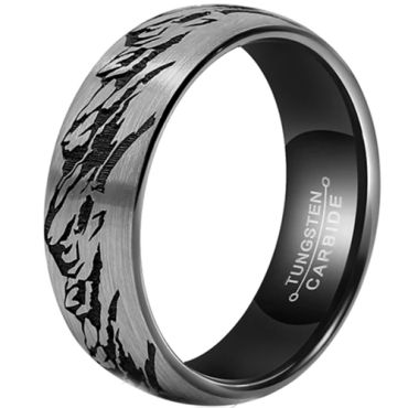 ***COI Tungsten Carbide Black Silver Mountains Dome Court Ring-01051DD