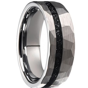 ***COI Tungsten Carbide Faceted Ring With Meteorite-01073DD