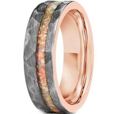 ***COI Tungsten Carbide Rose Silver Hammered Ring With Crushed Opal-01209DD