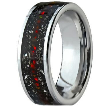 ***COI Tungsten Carbide Meteorite & Created Red Ruby Ring-01276DD