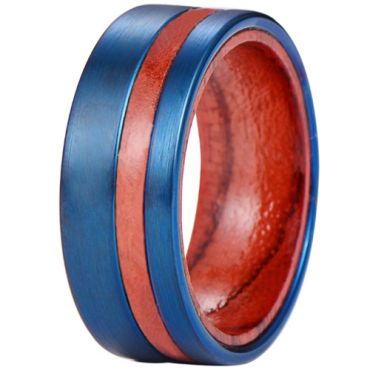 ***COI Blue Tungsten Carbide Ring With Wood-01291DD