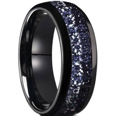***COI Black Tungsten Carbide Dome Court Ring With Meteorite-01321DD