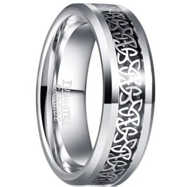 ***COI Tungsten Carbide Trinity Knots Beveled Edges Ring With Carbon Fiber-01365DD