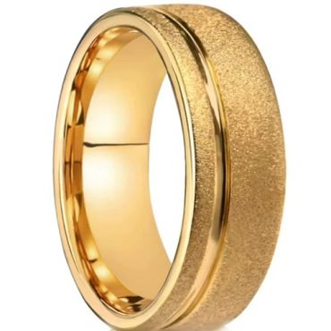 ***COI Gold Tone Tungsten Carbide Sandblasted Offset Groove Ring-01414DD