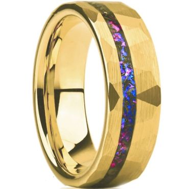 ***COI Gold Tone Tungsten Carbide Faceted Ring With Crushed Opal-01417DD
