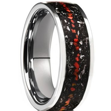 ***COI Tungsten Carbide Ring With Meteorite & Created Red Ruby-01456DD