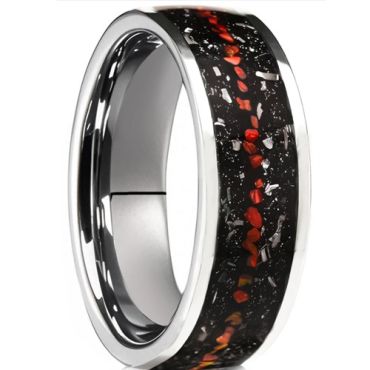 ***COI Tungsten Carbide Meteorite Created Red Ruby Ring-01469DD