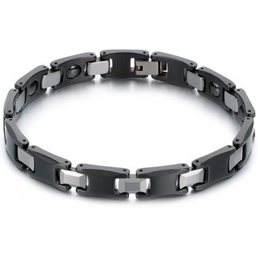 ***COI Tungsten Carbide Black Silver Bracelet With Steel Clasp(Length: 8.46 inches)-01475DD