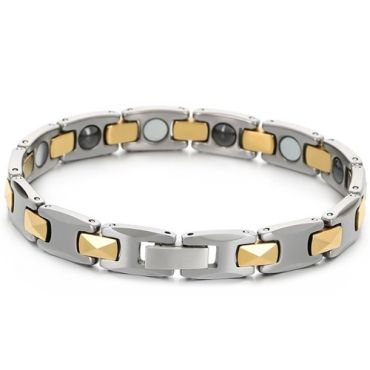 ***COI Tungsten Carbide Black/Silver/Gold Tone Silver Bracelet With Steel Clasp(Length: 7.09 inches)-01476DD