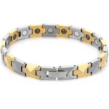 ***COI Tungsten Carbide Black/Silver/Gold Tone Silver Bracelet With Steel Clasp(Length: 7.48 inches)-01477DD
