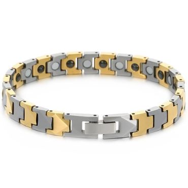 ***COI Tungsten Carbide Black/Silver/Gold Tone Silver Bracelet With Steel Clasp(Length: 7.28 inches)-01478DD