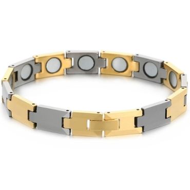***COI Tungsten Carbide Black/Gold Tone Silver Bracelet With Steel Clasp(Length: 7.87 inches)-01480DD
