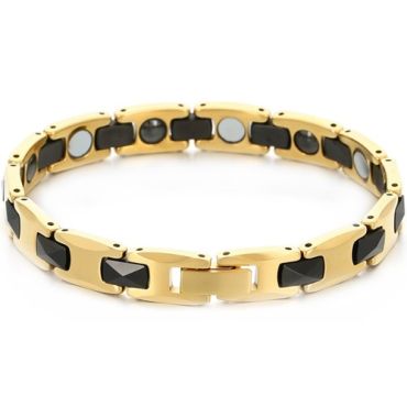 ***COI Tungsten Carbide Black/Gold Tone Black Bracelet With Steel Clasp(Length: 7.87 inches)-01481DD