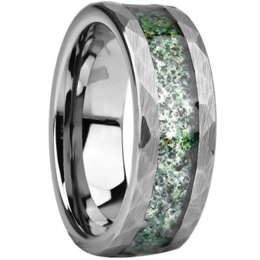 ***COI Tungsten Carbide Faceted Ring With Meteorite-01599DD