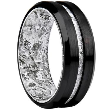 ***COI Black Tungsten Carbide Meteorite Beveled Edges Ring-01601DD