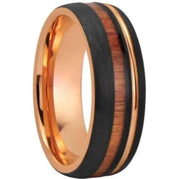 ***COI Tungsten Carbide Black Rose Offset Groove Ring With Koa Wood-01617DD