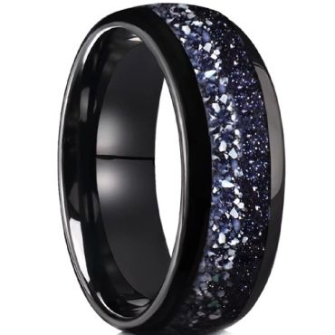 ***COI Black Tungsten Carbide Meteorite Dome Court Ring-01713DD