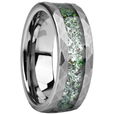 ***COI Tungsten Carbide Faceted Ring With Green Malachite-01714DD