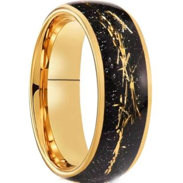 ***COI Gold Tone Tungsten Carbide Meteorite & Gold Foil Dome Court RIng-01904DD