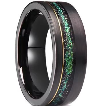 ***COI Tungsten Carbide Black Gold Tone Ring With Meteorite-01905DD