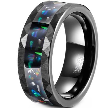 ***COI Black Tungsten Carbide Faceted Ring With Abalone Shell-01907DD