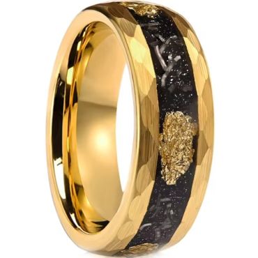 ***COI Gold Tone Tungsten Carbide Faceted Ring With Meteorite & Gold Foil-01916DD