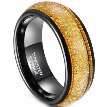 ***COI Tungsten Carbide Black Gold Tone Wire Ring With Meteorite-01918DD