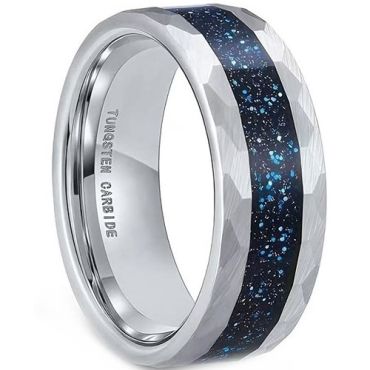 ***COI Tungsten Carbide Black/Gold Tone/Silver Meteorite Faceted Ring-02002DD