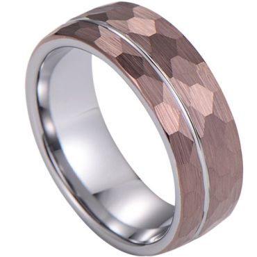 ***COI Tungsten Carbide Faceted Offset Groove Ring-02015DD