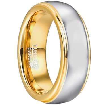 ****COI Tungsten Carbide Gold Tone Silver Step Edges Ring-02082DD