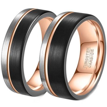 ****COI Tungsten Carbide Black Rose Silver Offset Groove Ring-02083DD