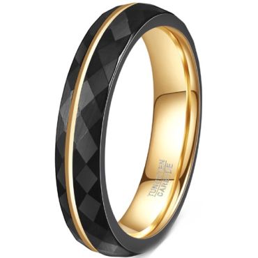 ****COI Tungsten Carbide Black Gold Tone Faceted Offset Groove Ring-02084DD