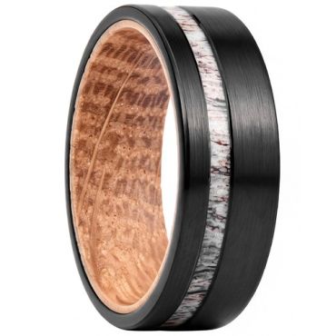 ****COI Black Tungsten Carbide Deer Antler & Koa Wood Ring-02259DD