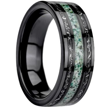 ****COI Black Tungsten Carbide Deer Antler & Meteorite Ring-02260DD