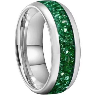 ****COI Tungsten Carbide Black/Silver Ring With Green Malachite-02262DD