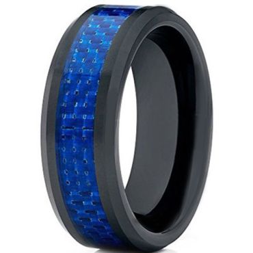 *COI Black Tungsten Carbide Ring With Blue Carbon Fiber-TG2423