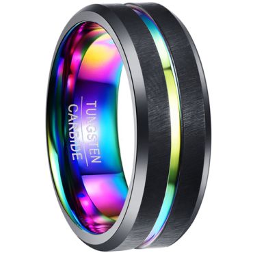 *COI Black Tungsten Carbide Rainbow Color Ring - TG1414BB