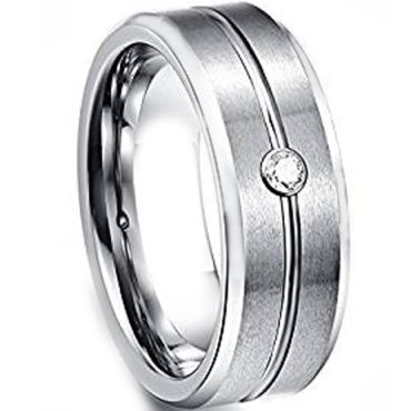 COI Tungsten Carbide Cubic Zirconia Center Groove Ring-TG1449BBB