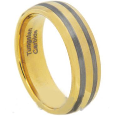 COI Gold Tone Tungsten Carbide Double Lines Dome Ring-TG1920