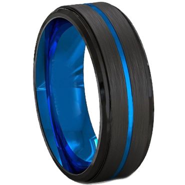 COI Tungsten Carbide Black Blue Center Groove Ring-TG2219C