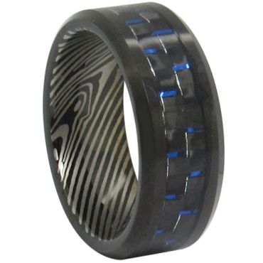 *COI Tungsten Carbide Damascus Ring With Carbon Fiber-TG347CC