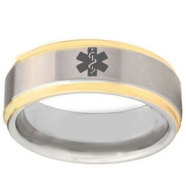 COI Gold Tone Tungsten Carbide Medical Alert Ring-TG2407BB