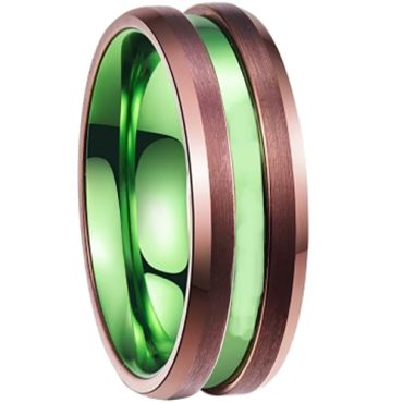COI Tungsten Carbide Espresso Green Center Groove Ring-TG2534BB
