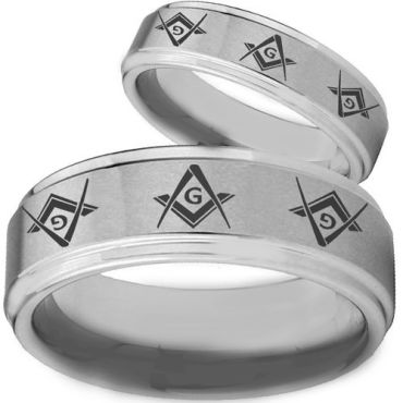 COI Tungsten Carbide Masonic Step Edges Ring-TG2551BB