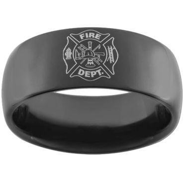 *COI Black Tungsten Carbide Firefighter Dome Court Ring-TG2922
