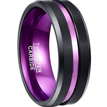 *COI Tungsten Carbide Black Purple Center Groove Beveled Edges Ring- TG2950