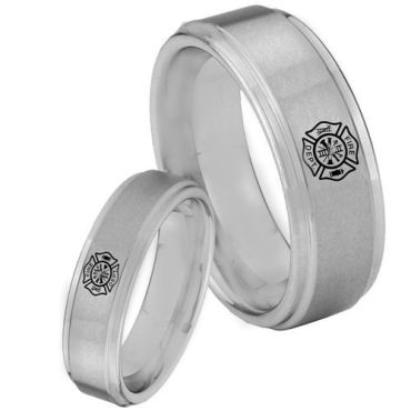 *COI Tungsten Carbide Firefighter Step Edges Ring - TG3360