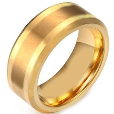 COI Gold Tone Tungsten Carbide Beveled Edges Ring-TG3364AA