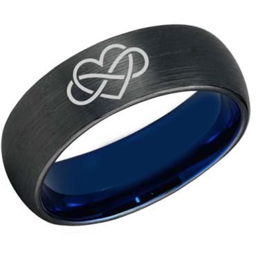 *COI Tungsten Carbide Black Blue Infinity Heart Dome Court Ring - TG3449