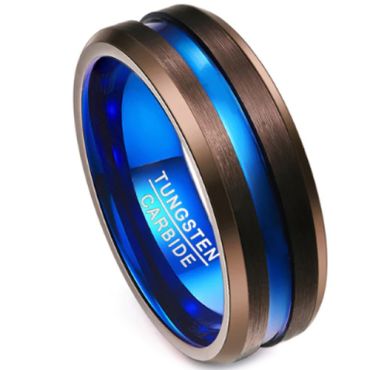COI Tungsten Carbide Black Blue Center Groove Ring-TG3506A